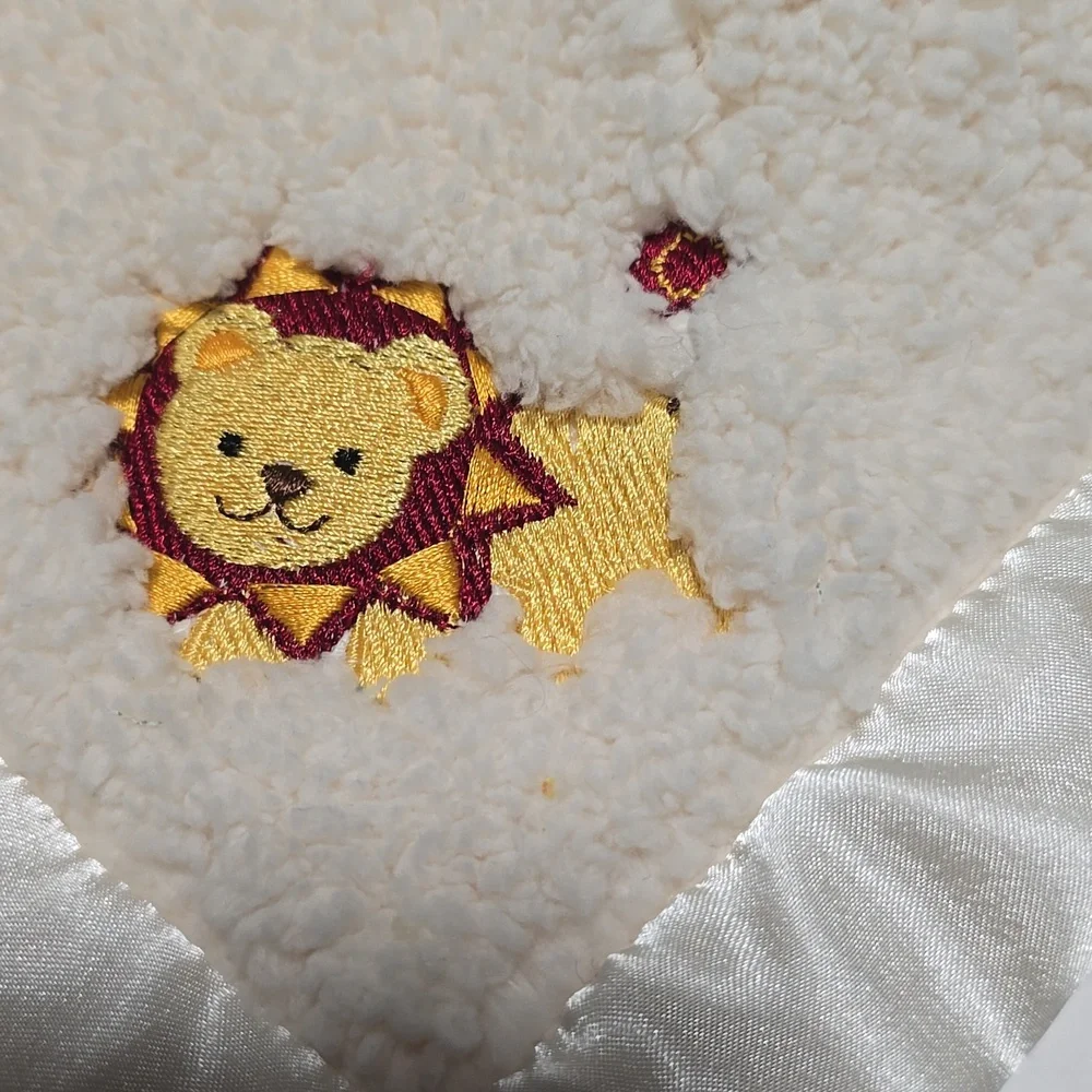 Tiddliwinks Unise Baby Cream Fuzzy Sherpa Bear Lion Satin Security Lovey Blanket